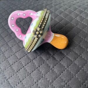 Porcelain Pacifier Trinket Box Pink Blue Hand Painted Hinged Collectible Box